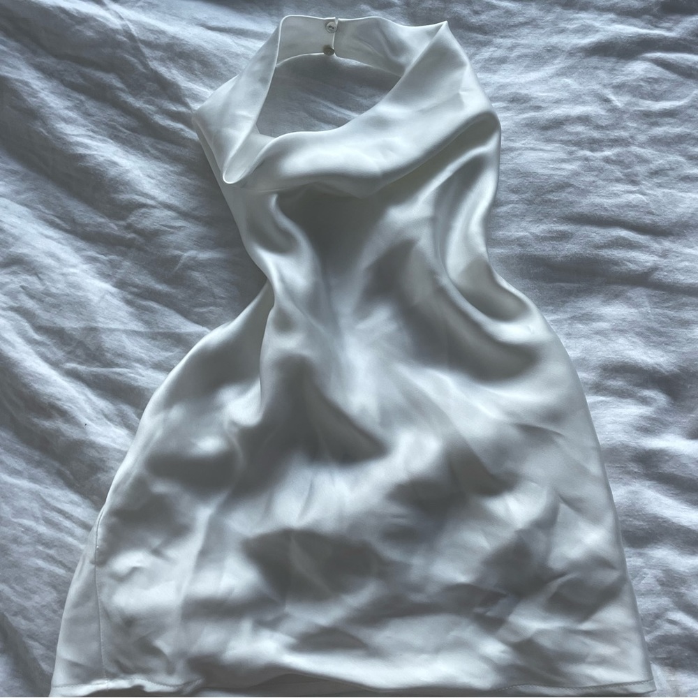 Zara Satin High Neck Open Back Top